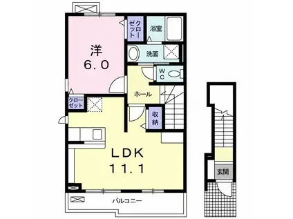 ボア・ソルテC(1LDK/2階)の間取り写真
