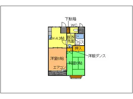 アスランII(2DK/1階)の間取り写真