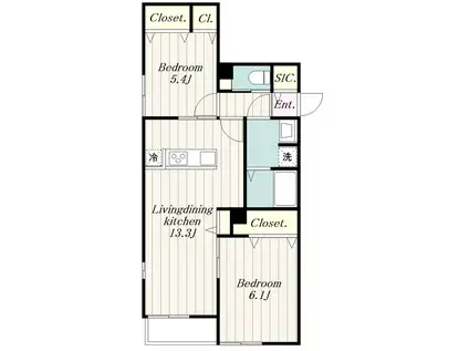 ピースコート登戸VI(2LDK/3階)の間取り写真