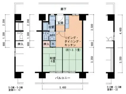 UR泉北原山台一丁団地3号棟(1LDK/8階)の間取り写真