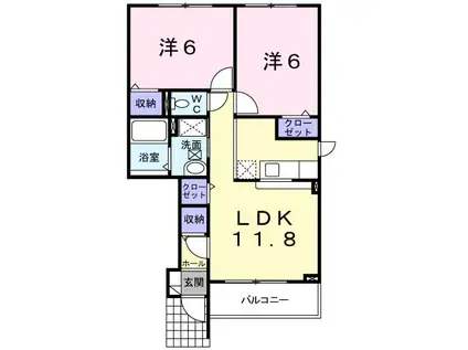 サンリット桔梗II(2LDK/1階)の間取り写真