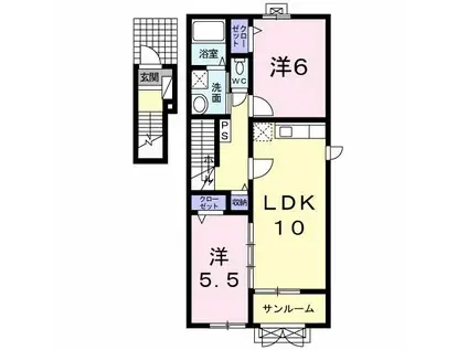 ソレイユB(2LDK/2階)の間取り写真