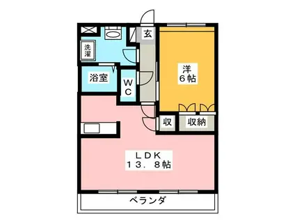 クレッシェンド(1LDK/1階)の間取り写真