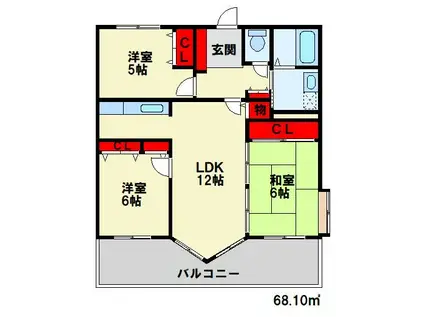 エクレール折尾II(3LDK/9階)の間取り写真