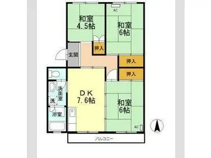 名鉄旭前ハイツB棟111(3DK/1階)の間取り写真