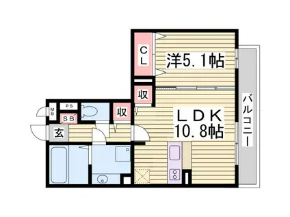 リバープレイス中山手(1LDK/2階)の間取り写真