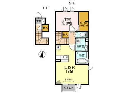 ドマーニ木田(1LDK/2階)の間取り写真