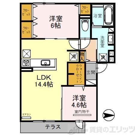 MELLOW STAGE(2LDK/2階)の間取り写真