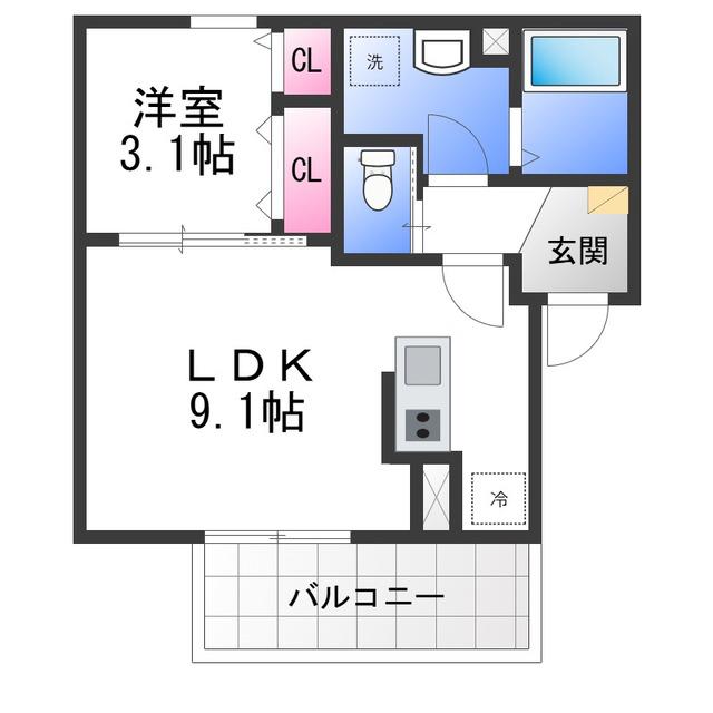 ジーメゾン春木旭町(1LDK/1階)の間取り写真