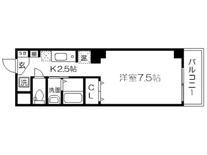 ジェスペール一条(1K/5階)の間取り写真