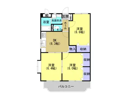 フレンドリーヒルB棟(3DK/2階)の間取り写真