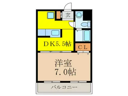 カサ・ソル・パティオB棟(1DK/1階)の間取り写真