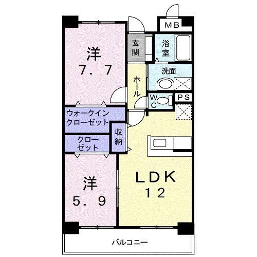 ボナール諏訪(2LDK/2階)の間取り写真