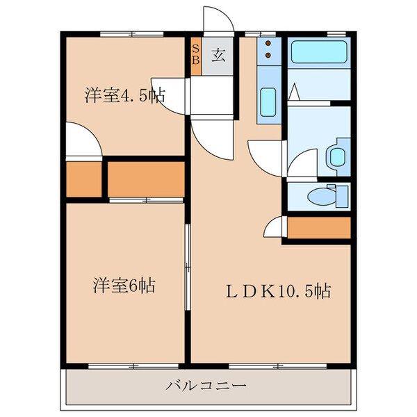 ラフィネ・ノワール今村南(2LDK/2階)の間取り写真