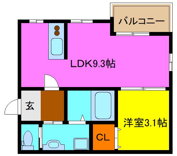 GRACE下六万寺町(1LDK/3階)の間取り写真