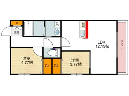 GRACE SHOEI(2LDK/4階)の間取り写真