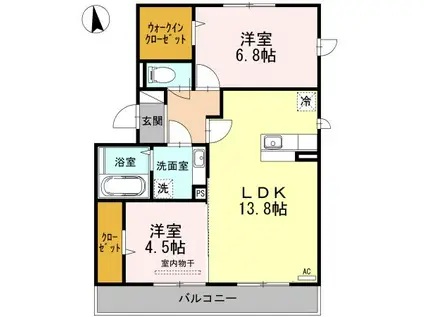 ロヴァージュ(2LDK/2階)の間取り写真