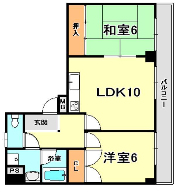 ルネッサンスヒカリ(2LDK/6階)の間取り写真