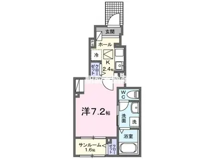 サンセールII(1K/1階)の間取り写真