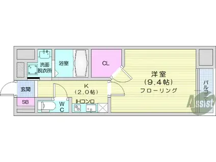 アークデュオ仙台苦竹(1K/3階)の間取り写真