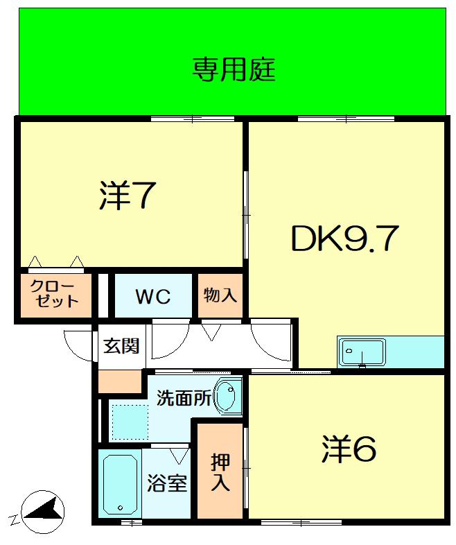 ファミール州見B(2DK/1階)の間取り写真