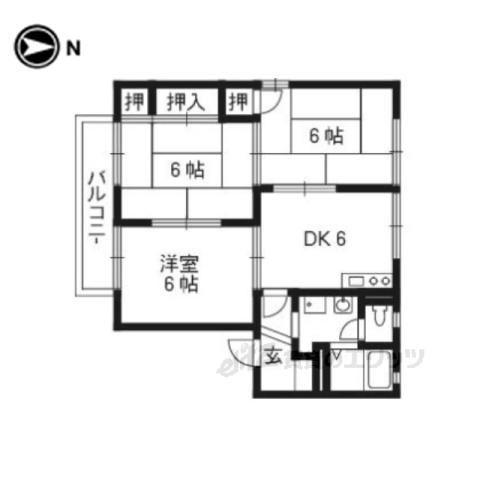 エクセレント桜ヶ丘B棟(3DK/1階)の間取り写真