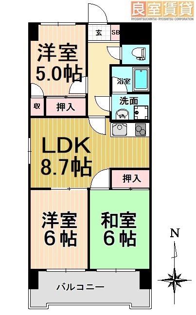 ジュフク松本(3DK/7階)の間取り写真