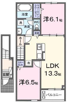 メルヴェーユ B(2LDK/2階)の間取り写真