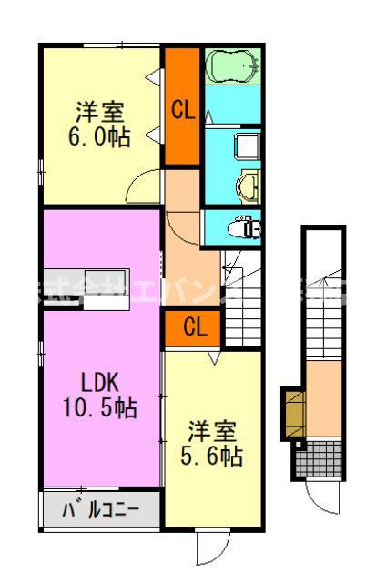 ボナールK(2LDK/2階)の間取り写真