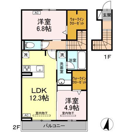 ウィット高岡(2LDK/2階)の間取り写真