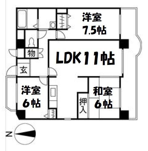 グランフィルドちくさ(3LDK/8階)の間取り写真