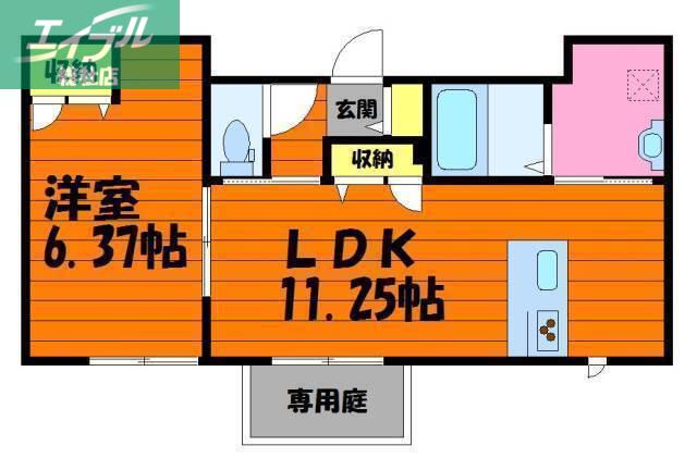 ソラーナ上富井(1LDK/1階)の間取り写真