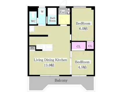 ピアチェーヴォレ(2LDK/2階)の間取り写真