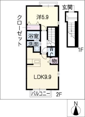 アヴニールB(1LDK/2階)の間取り写真