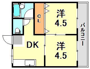 ファミネス芦屋(2DK/1階)の間取り写真