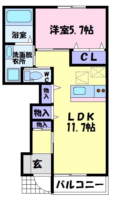 シャンヴィラージュII(1LDK/1階)の間取り写真