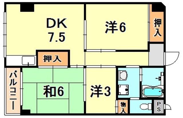 第三岩井ハイツ(3DK/2階)の間取り写真