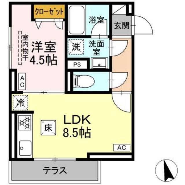 セレスティア羽沢B棟 B棟(1LDK/1階)の間取り写真