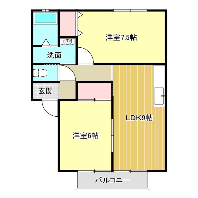 サンビレッジ大慶B(2DK/2階)の間取り写真