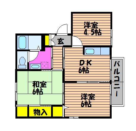 サンライズ吉備津B棟(3DK/2階)の間取り写真