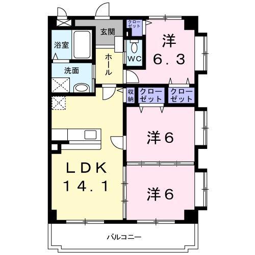 ルベライト(3LDK/4階)の間取り写真