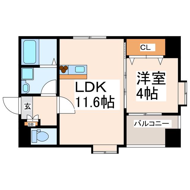 ワンティック水前寺II(1LDK/7階)の間取り写真