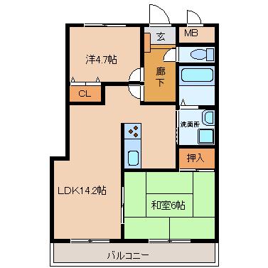 グラシアス・となみ(2LDK/4階)の間取り写真