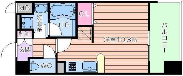 レジディア心斎橋ウエスト(ワンルーム/9階)の間取り写真