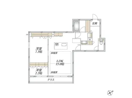 市ノ坪メゾン(2LDK/1階)の間取り写真