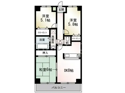 セジュールコート(3LDK/5階)の間取り写真