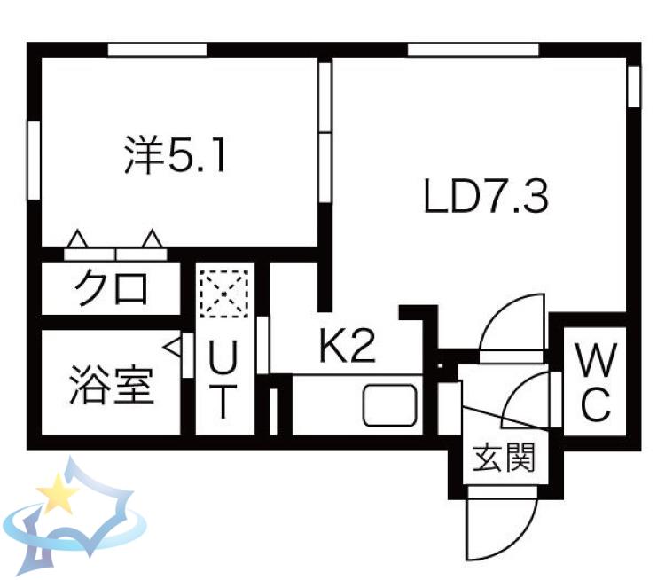 UPPER VILLAGE南円山(1LDK/2階)の間取り写真