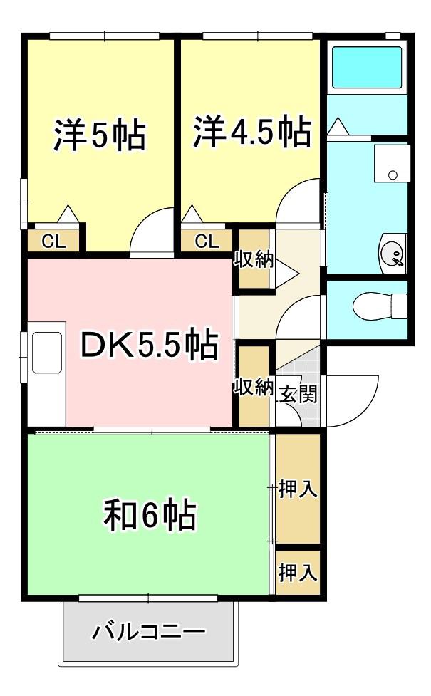 ディアス天神A棟(2DK/1階)の間取り写真