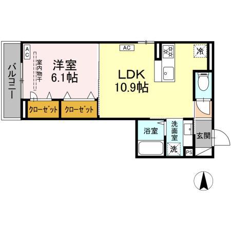D PAINA 中野島II(1LDK/1階)の間取り写真