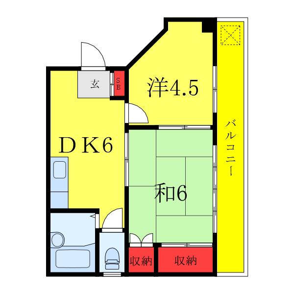 ルブラン平塚(2DK/2階)の間取り写真